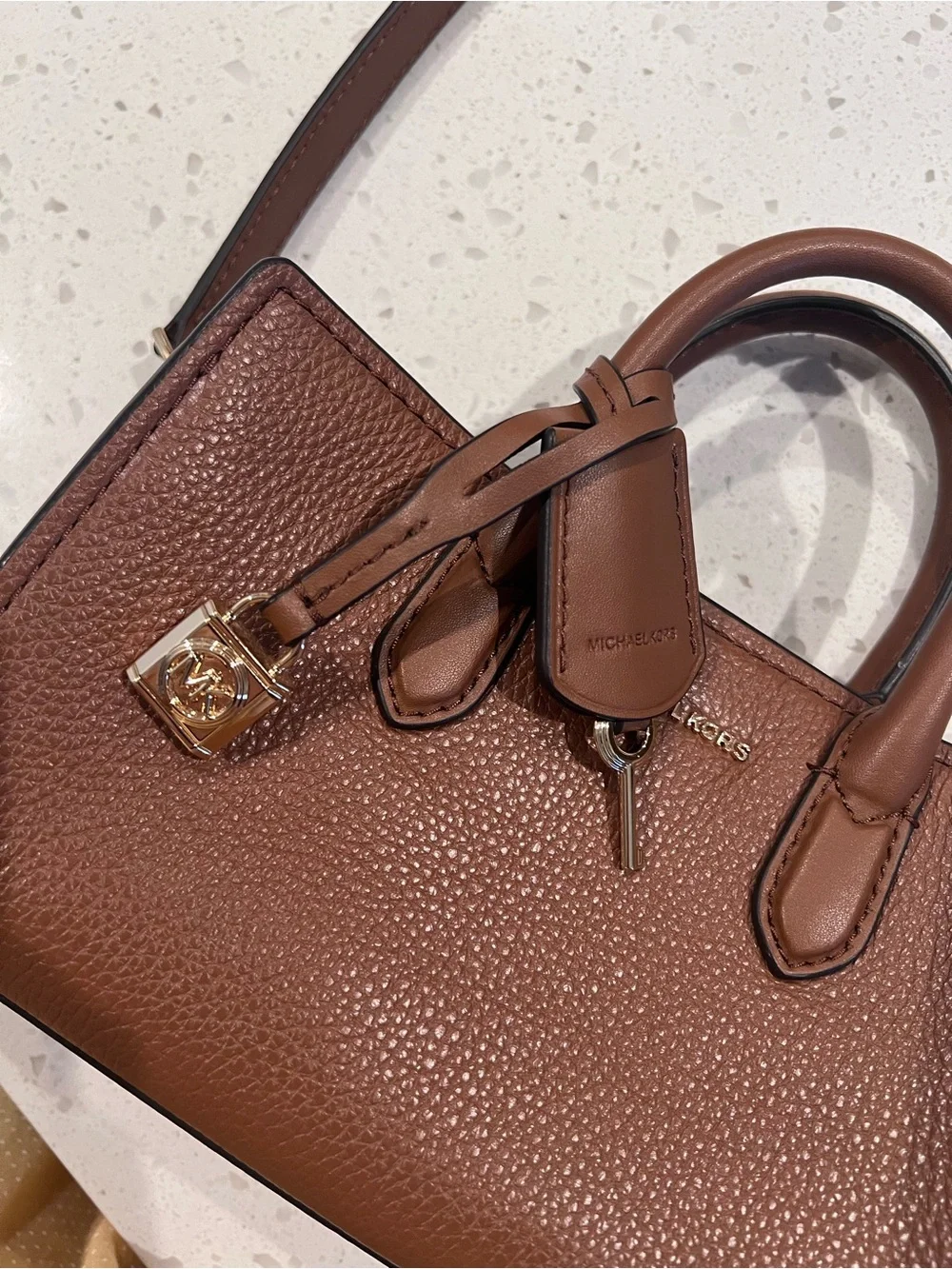 MICHAEL KORS Scarlett Leather Satchel with Gold Hardware